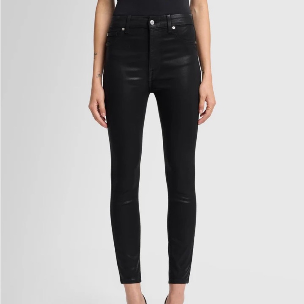 7 For All Mankind Coated Black High Waist Ankle Skinny Jean